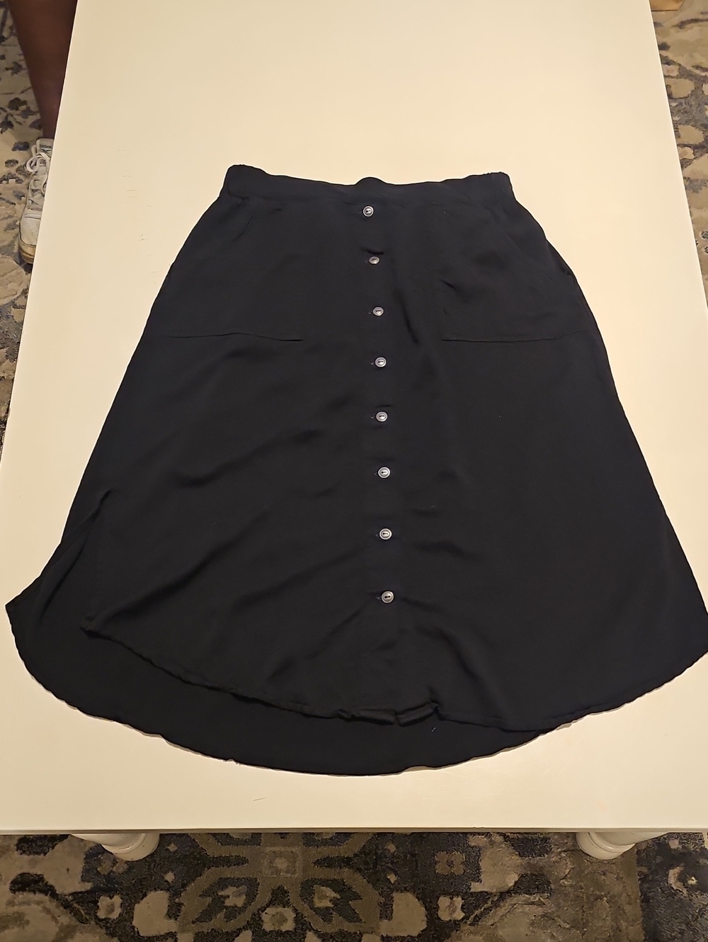Classic Button-Front Black Midi Skirt